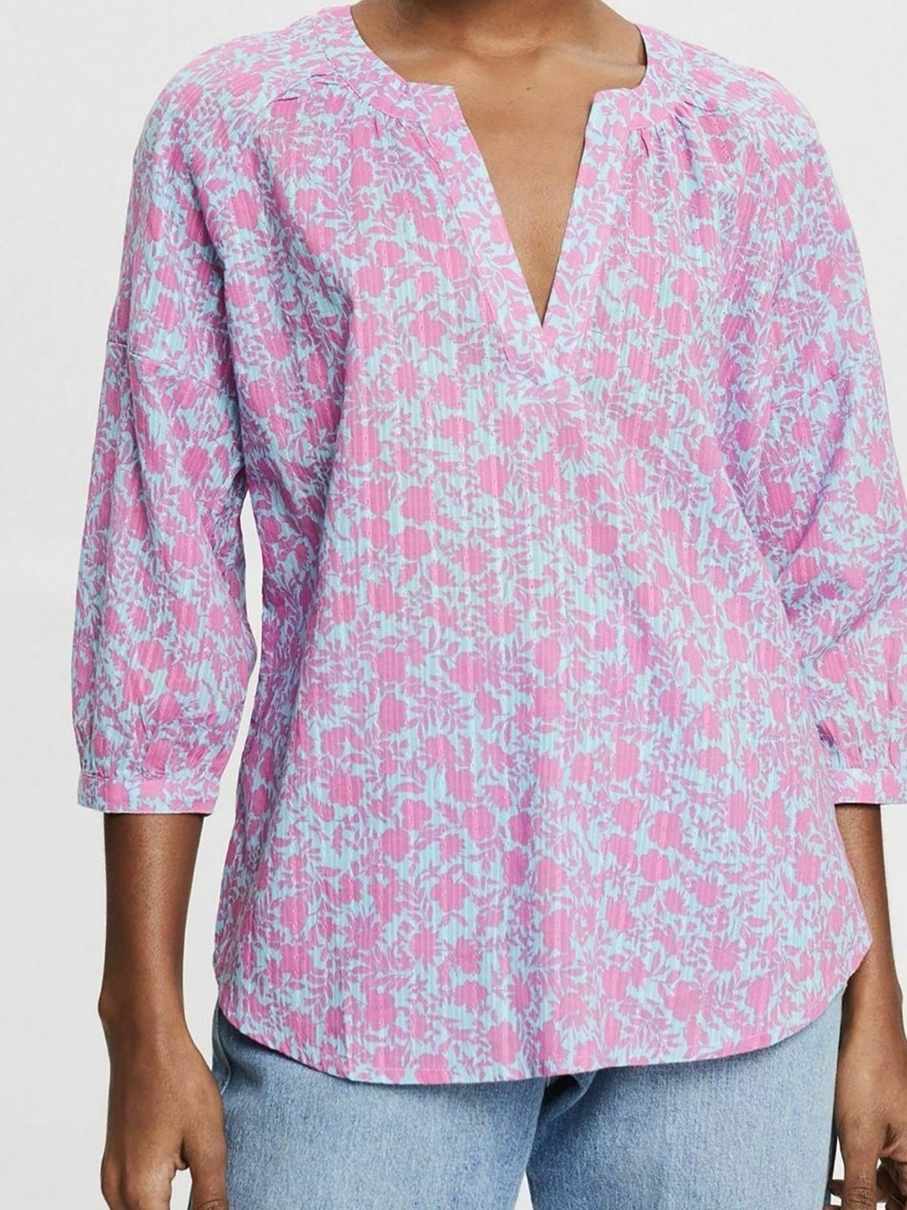 Esprit Lightest Cotton Floral V-Neck Blouse